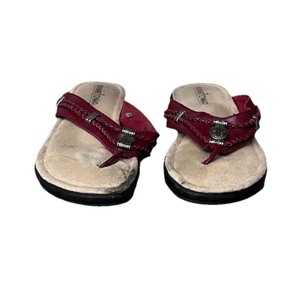 Minnetonka Silverthorne Red Leather Thong Sandals Women’s 8 | Western - Picture 3 of 11